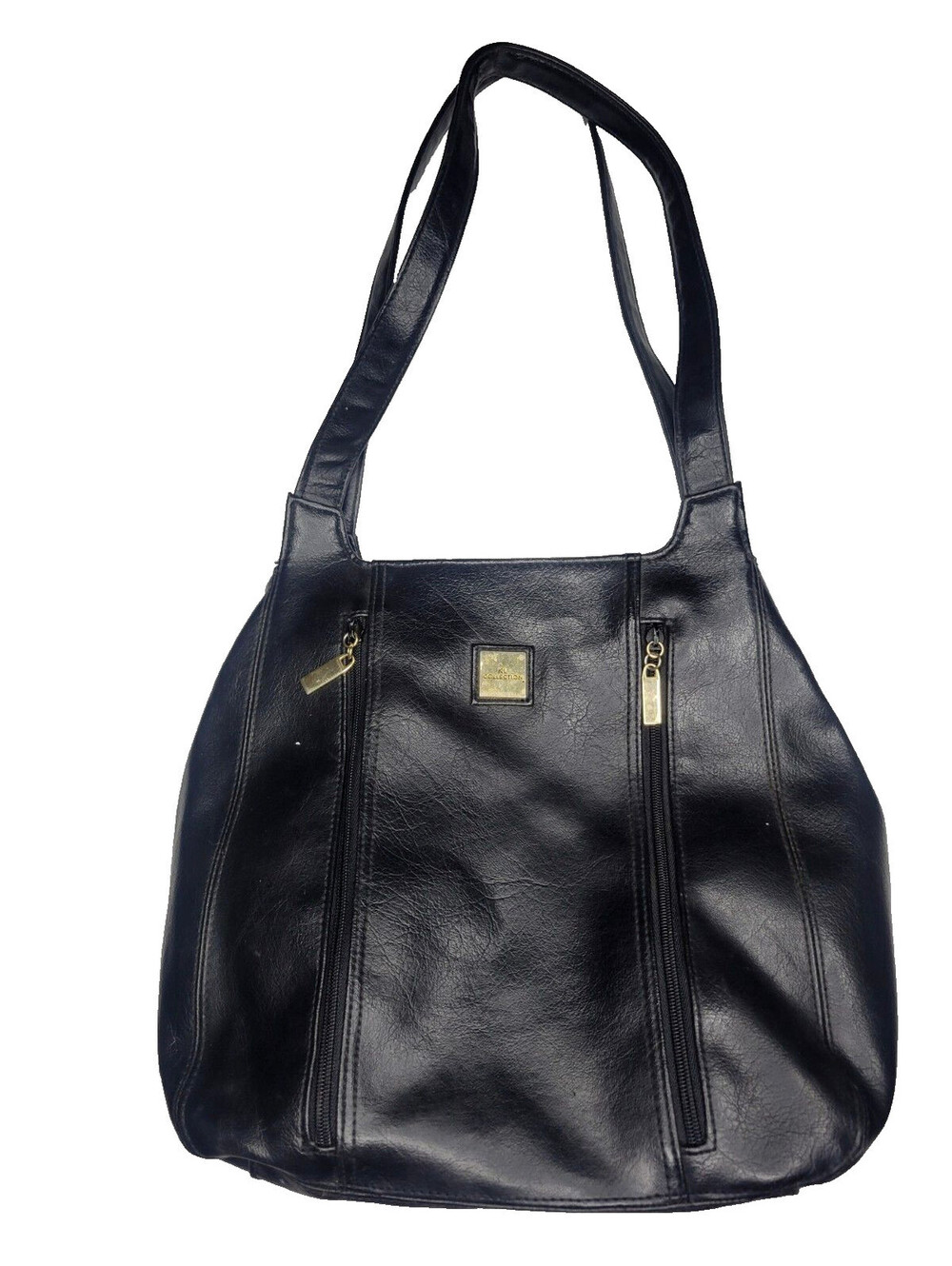 Kathie Lee KL Collection Shoulder Bag Handbag Black PVC Faux Leather